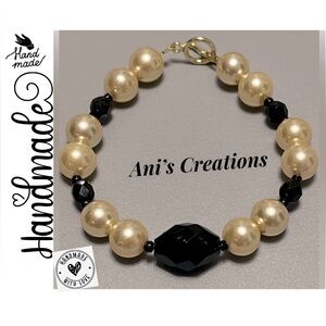 Elegant Pearls & Black Handmade Bracelet by Ani’s Creations